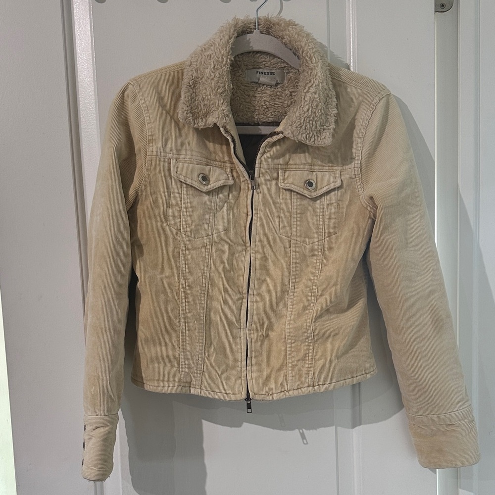 Finesse Cream Corduroy Sherpa-Trim Jean Jacket